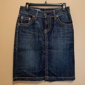 red engine denim skirt